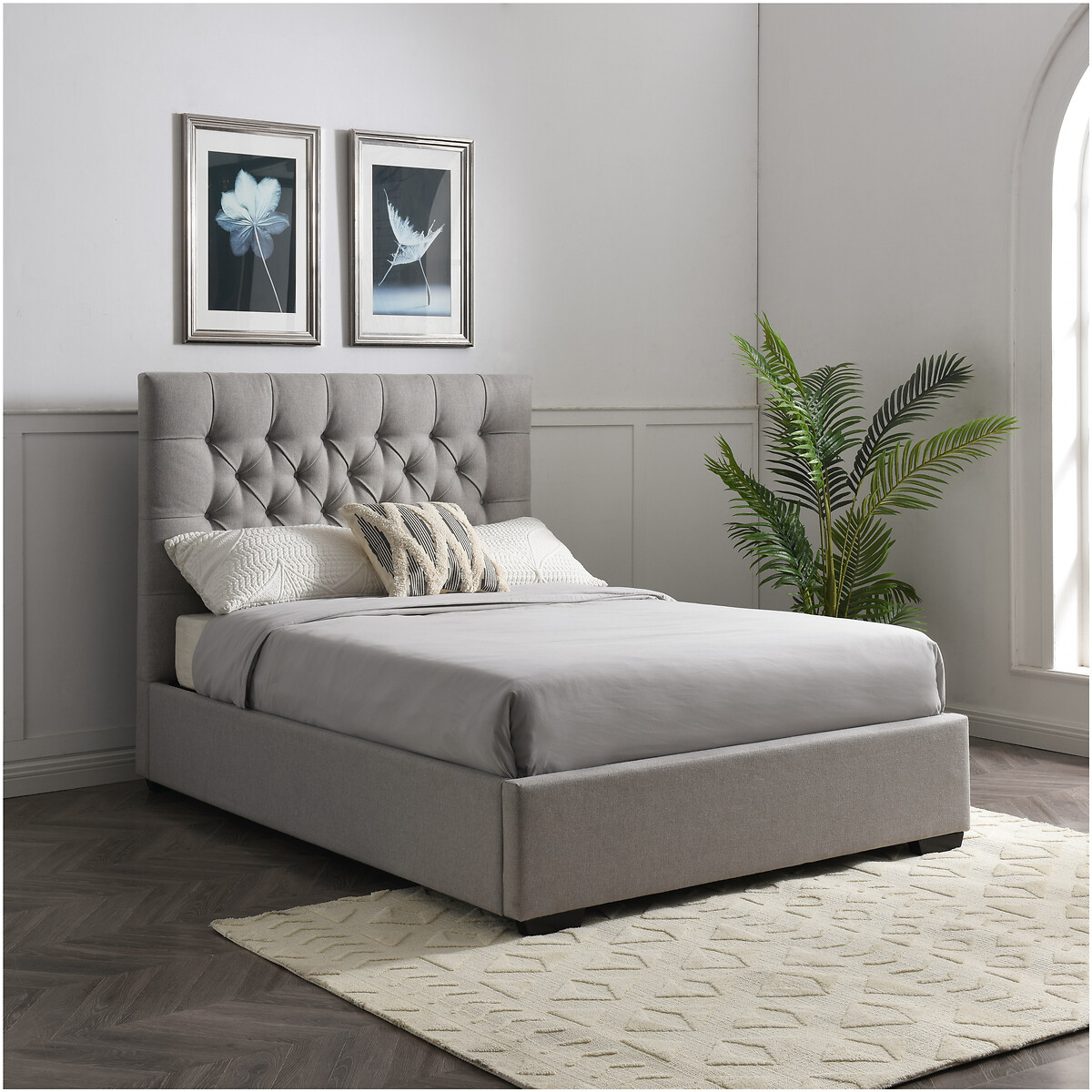 Esme Buttoned Wool Upholstered Multi-Lift Ottoman Storage Bed, SO'HOME