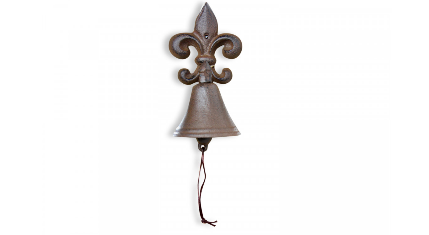 Cloche Fleur De Lys Fonte Marron 10x10.5x20.5cm, DECORATION D’AUTREFOIS