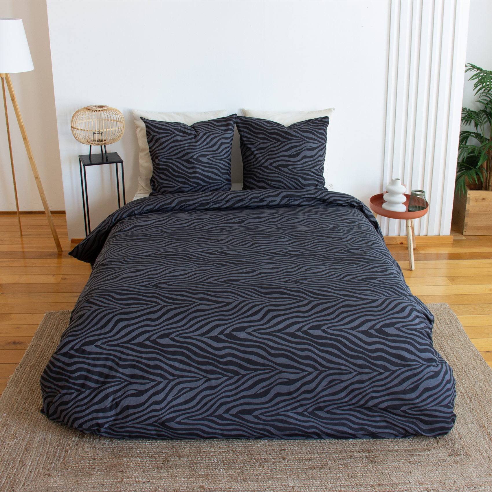 Parure de lit 3 pièces zèbre coton housse + taies, COTE DECO