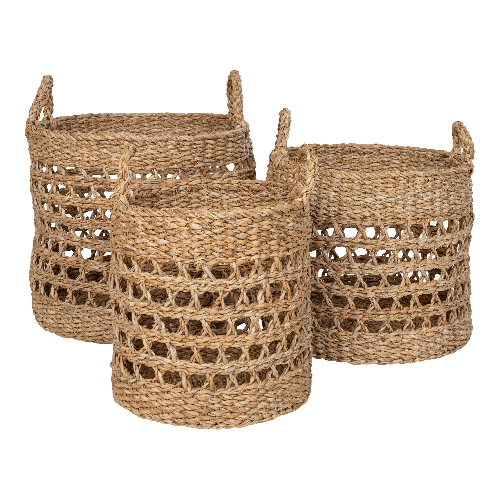 Panier cache-pot rond avec poignées, tressage ajouré (lot de 3), PIER IMPORT