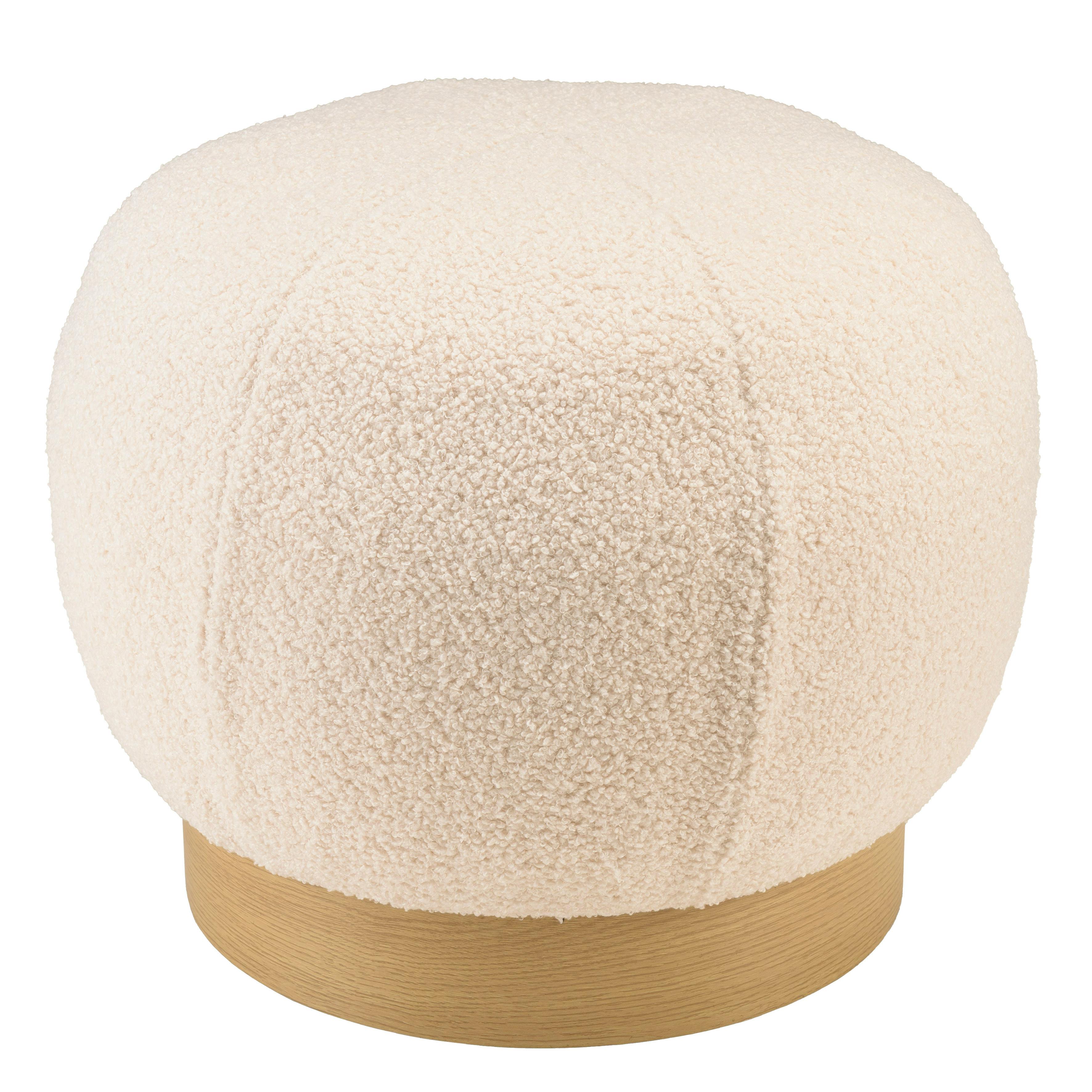 Pouf rond en tissu bouclette blanc CASTILLE, PIER IMPORT