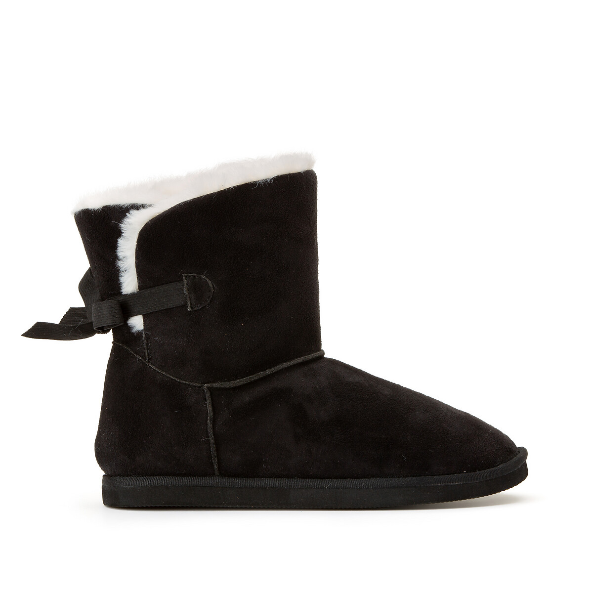Faux fur-lined ankle boots with flat heel and bow trim, black, La ...