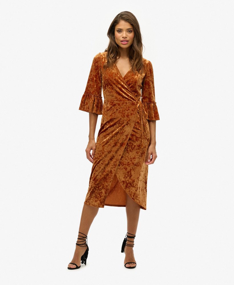 Robe portefeuille mi-longue en velours à manches courtes, SUPERDRY