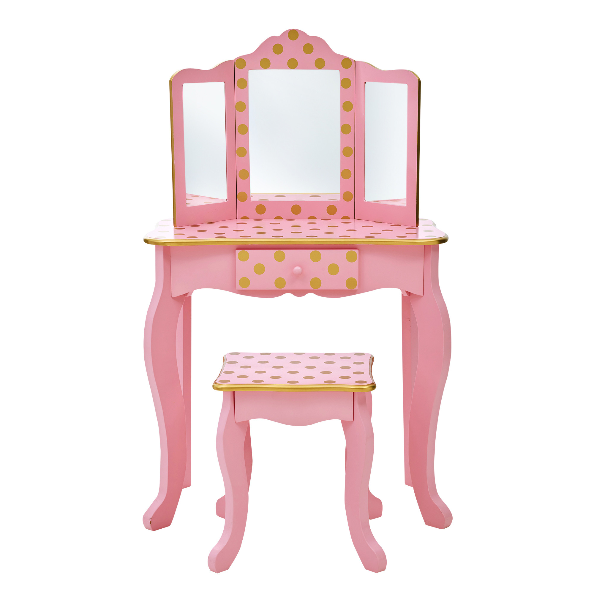 Coiffeuse Tabouret Enfant Bois avec miroir, tabouret et tiroir, FASHION PRINTS, TEAMSON KIDS