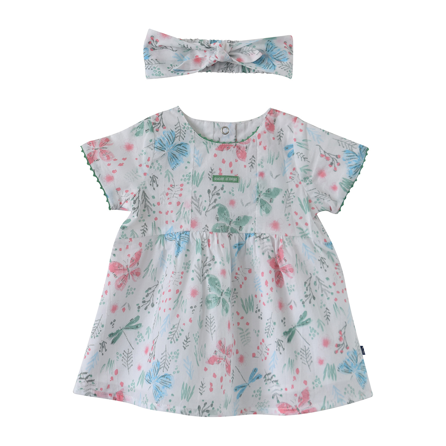 Robe + bandeau edelweiss en voile coton, SUCRE D'ORGE