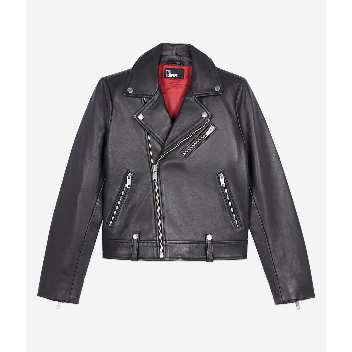 Leather biker jacket black The Kooples La Redoute