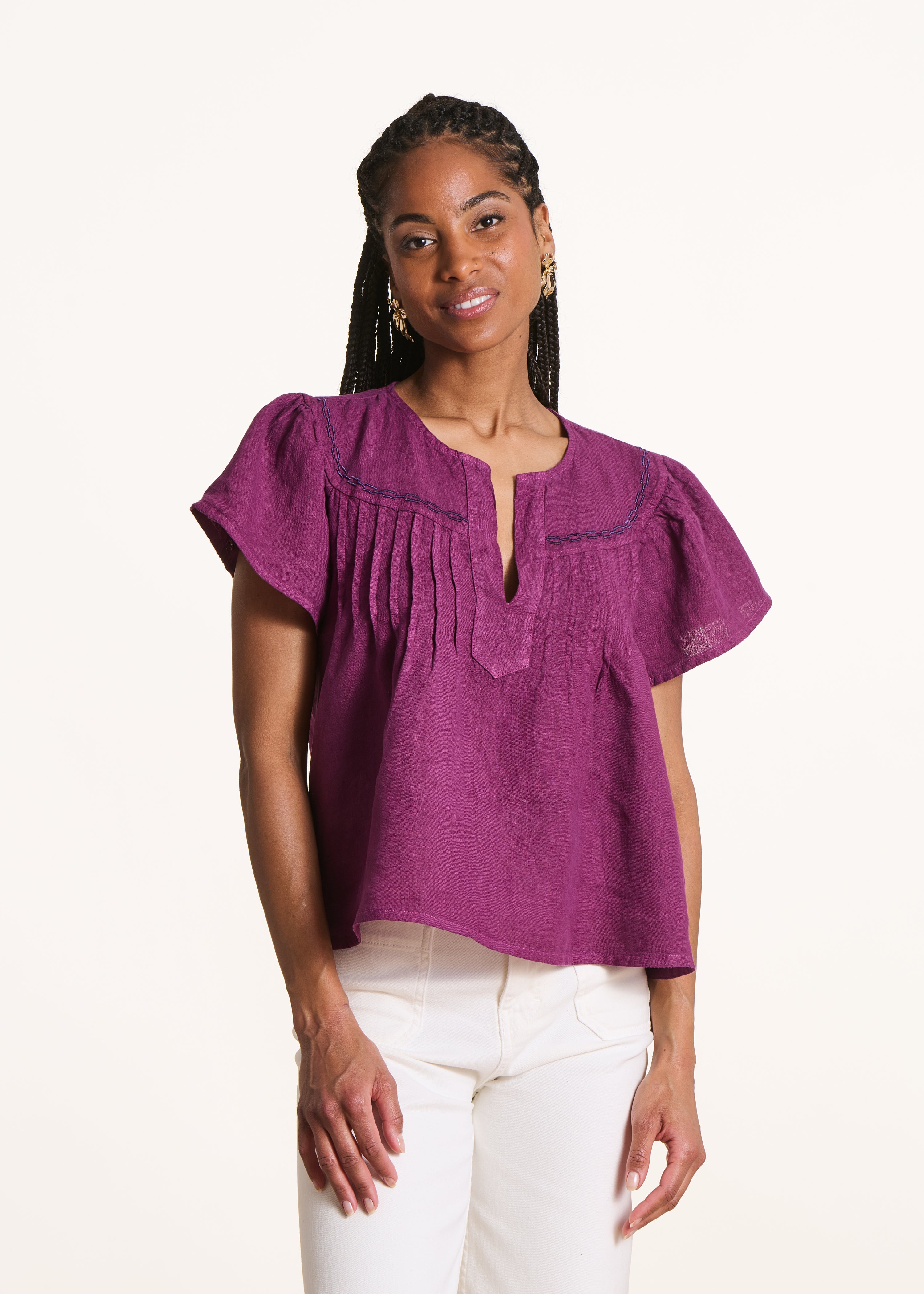 Top ample en lin manches courtes, LA FEE MARABOUTEE