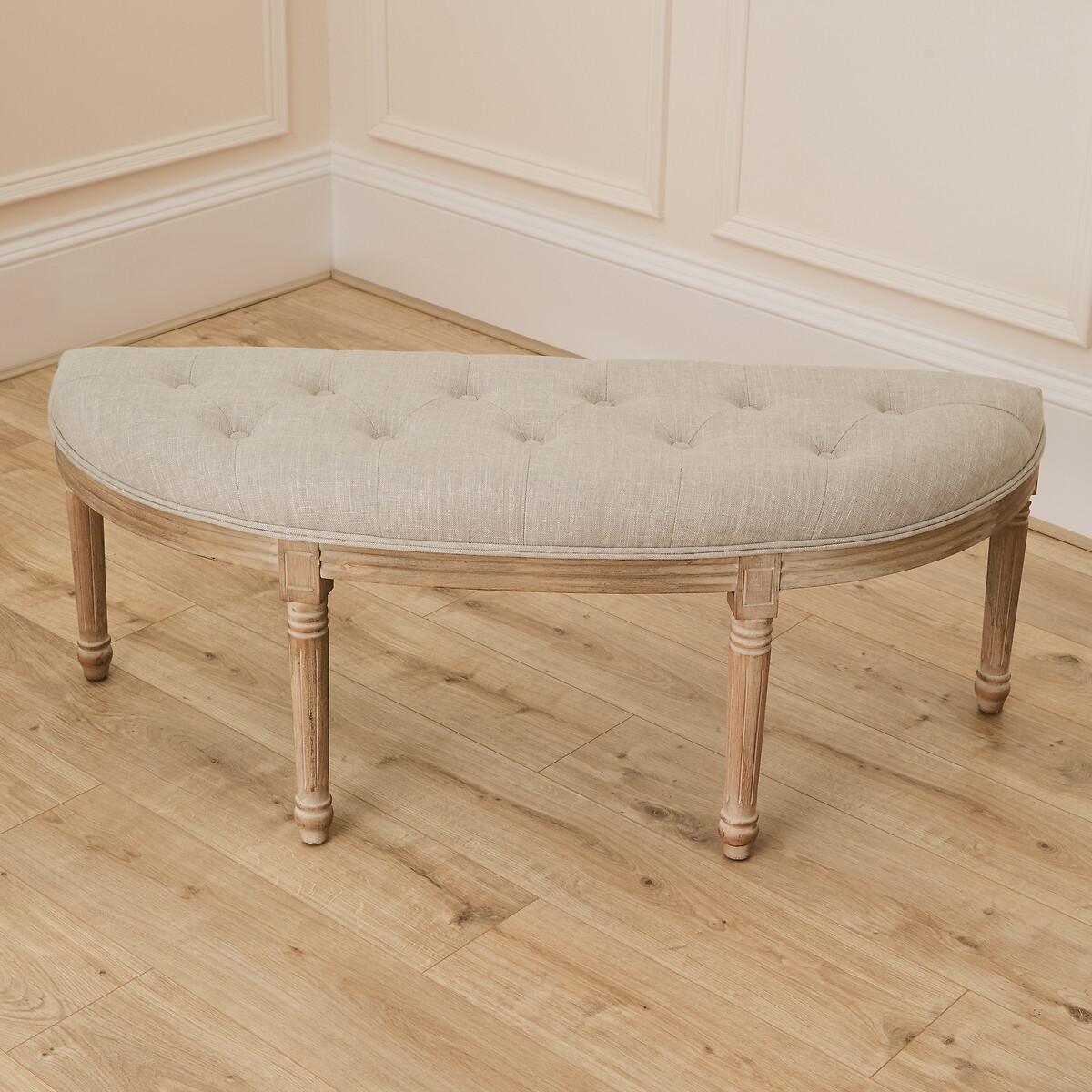 Annette French-Vintage Linen Curved Bench, VOYAGE MAISON