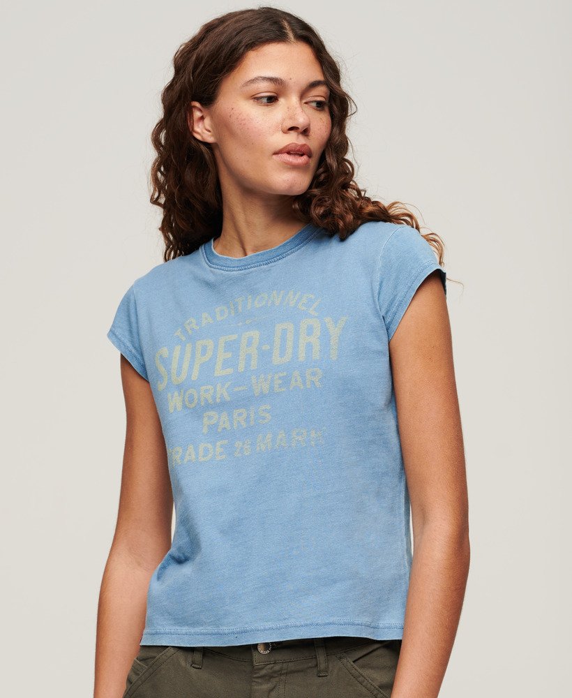 T-shirt indigo à mancherons Workwear, SUPERDRY