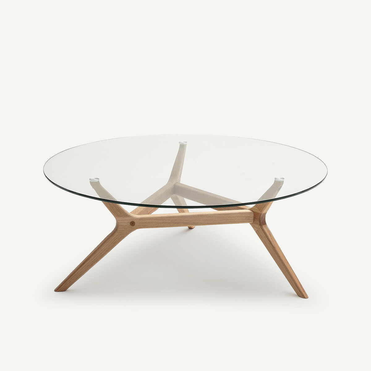 Table basse, verre trempé et chêne, diamètre 90 cm, MARICIELO, AM.PM