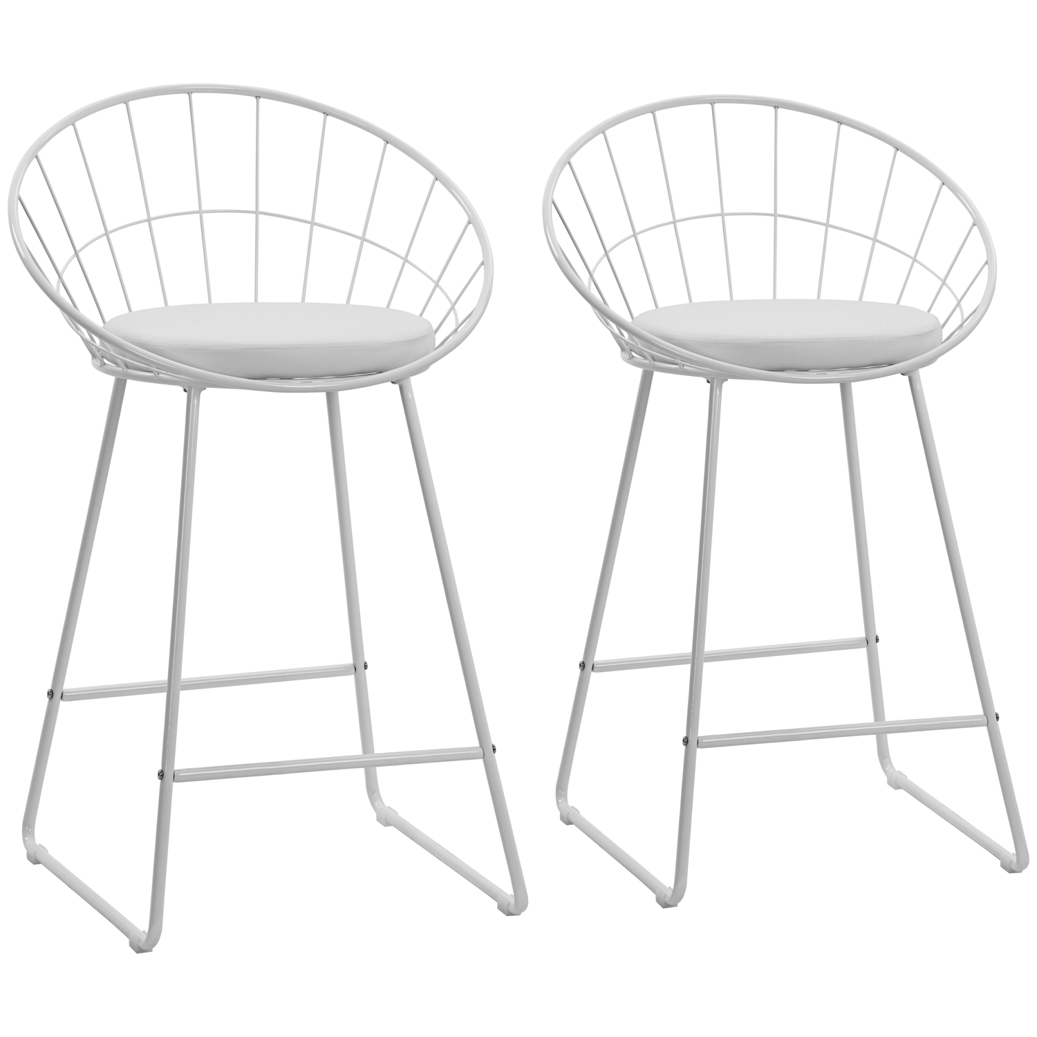 Lot de 2 tabourets métal blanc coussin blanc, ALEX, HAPPY GARDEN
