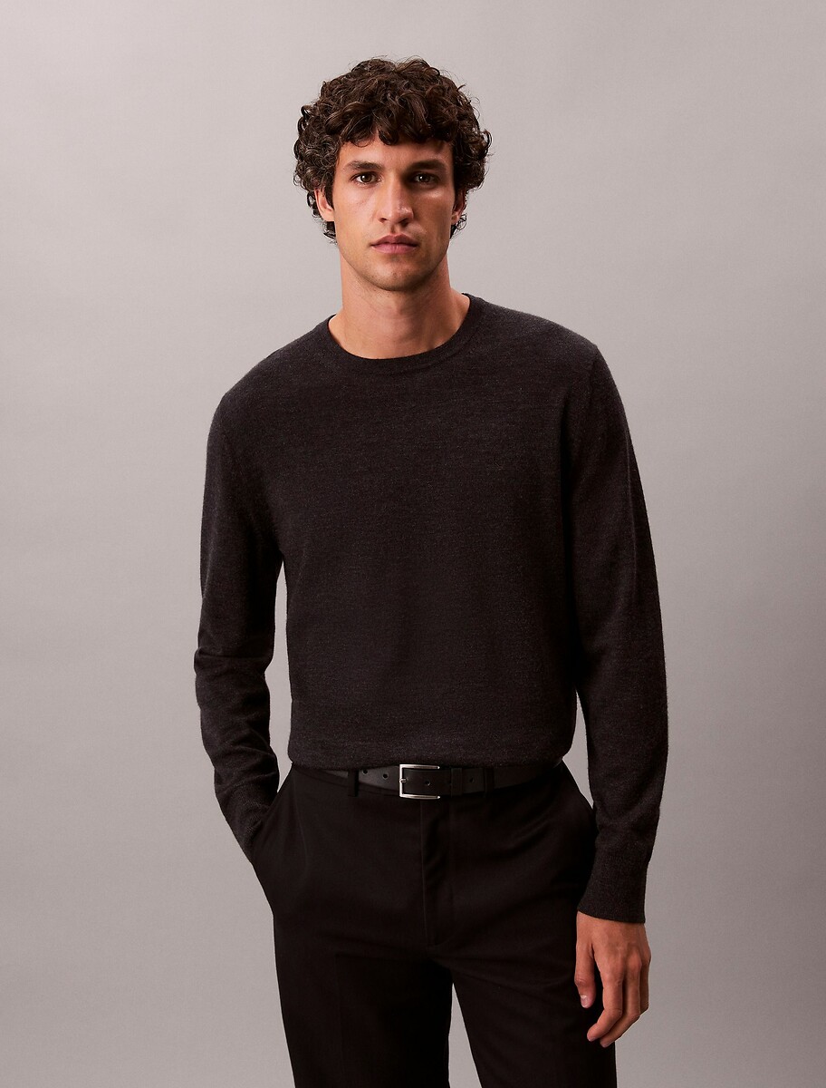 Maglione scollo rotondo in lana merino, CALVIN KLEIN