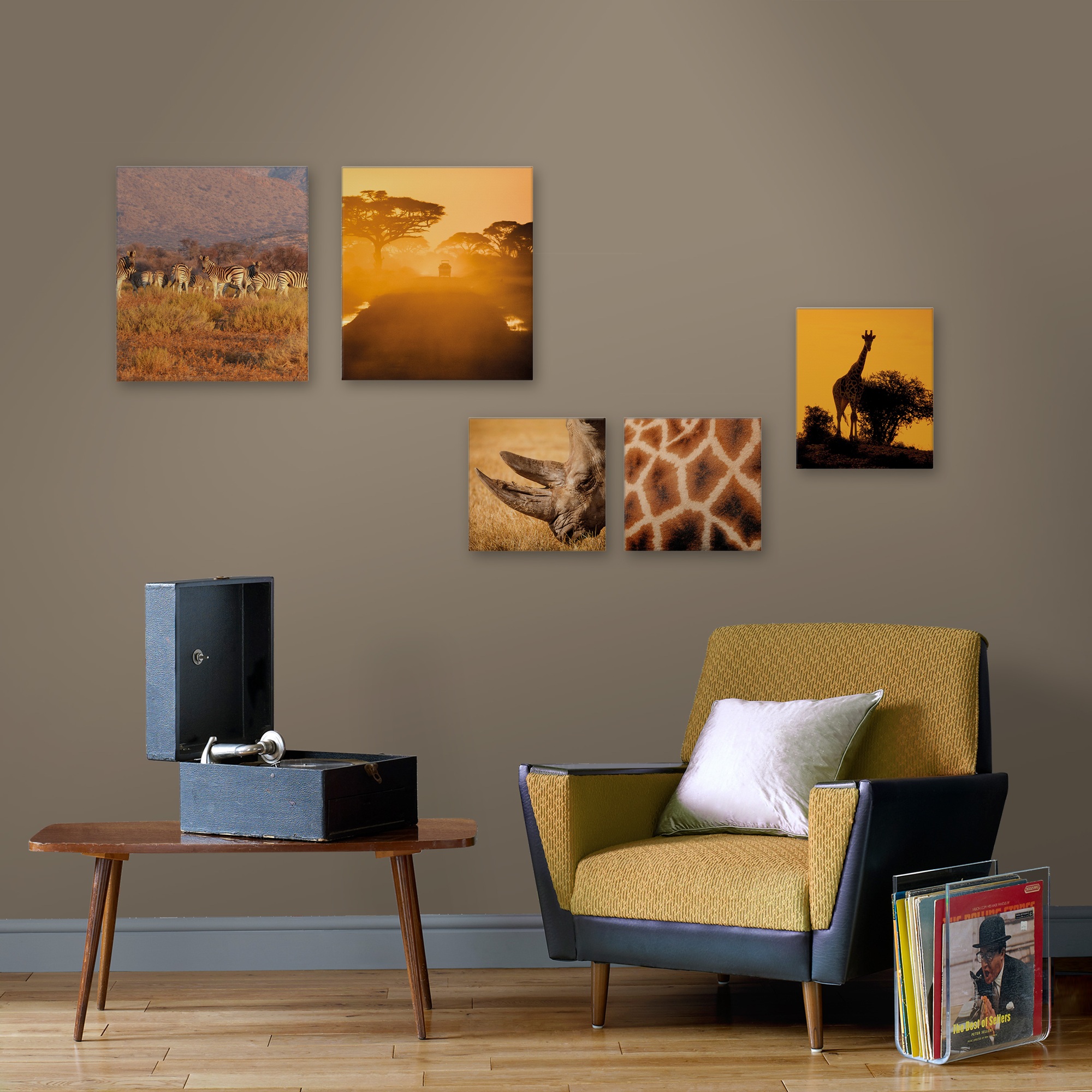 Set de 5 toiles imprimées Safari animaux de la brousse africaine, ART FOR THE HOME