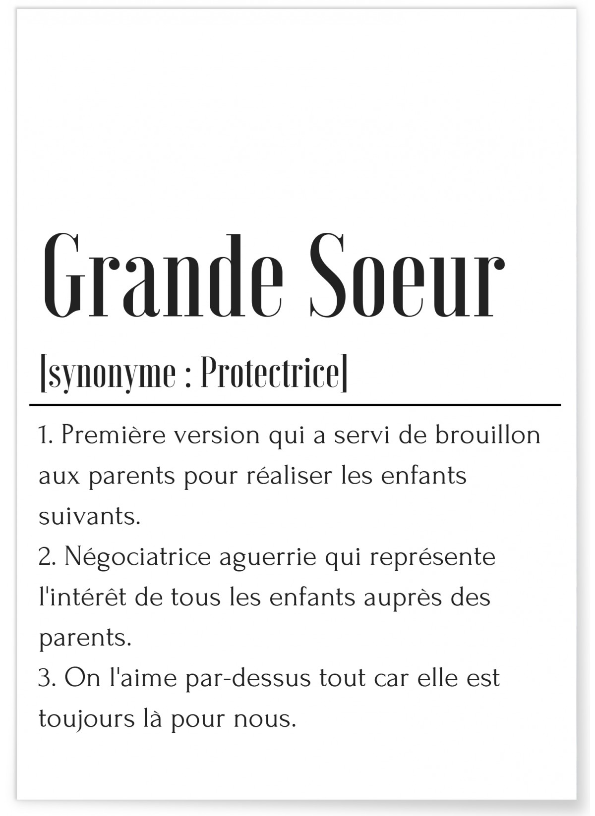 Affiche Définition Grande soeur, L'AFFICHERIE