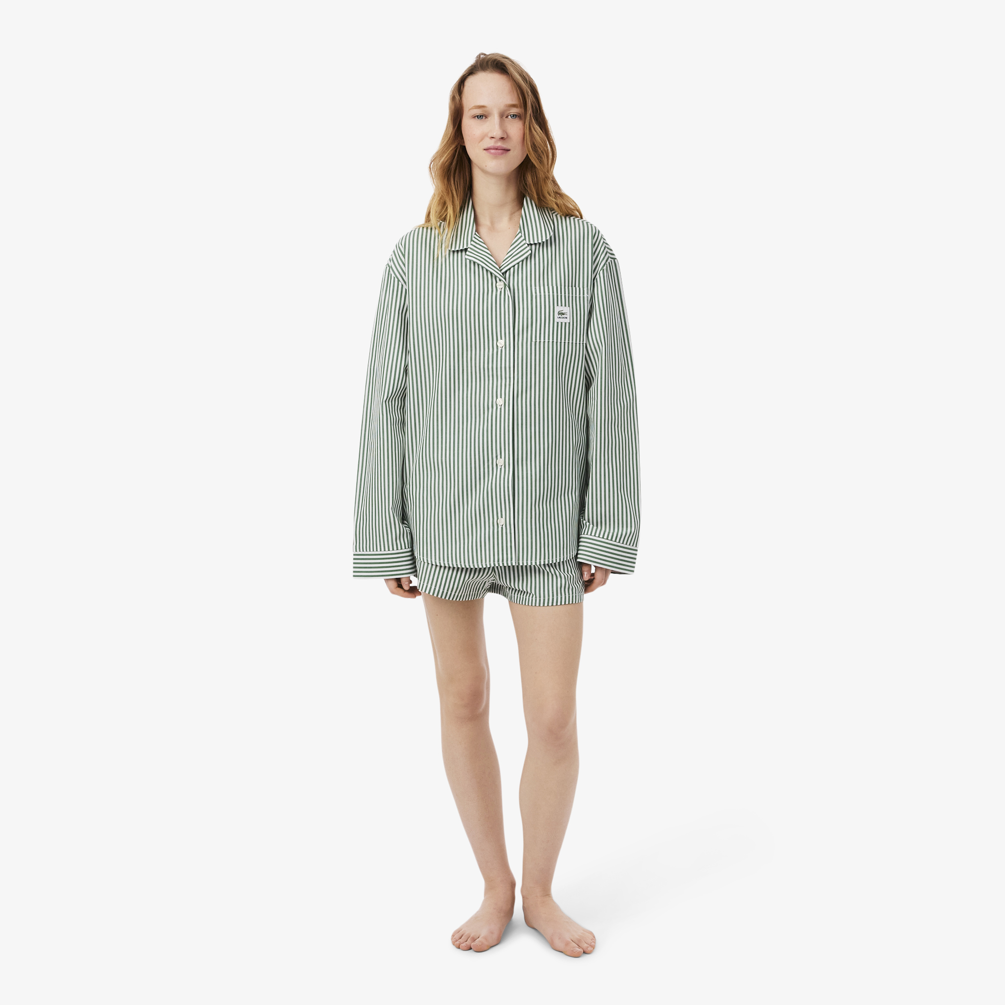 Ensemble de pyjama rayé popeline oversize, LACOSTE
