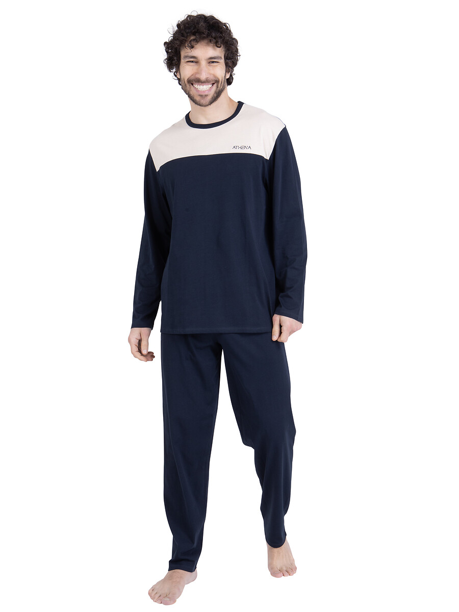 Pyjama long en coton, manches longues, ATHENA