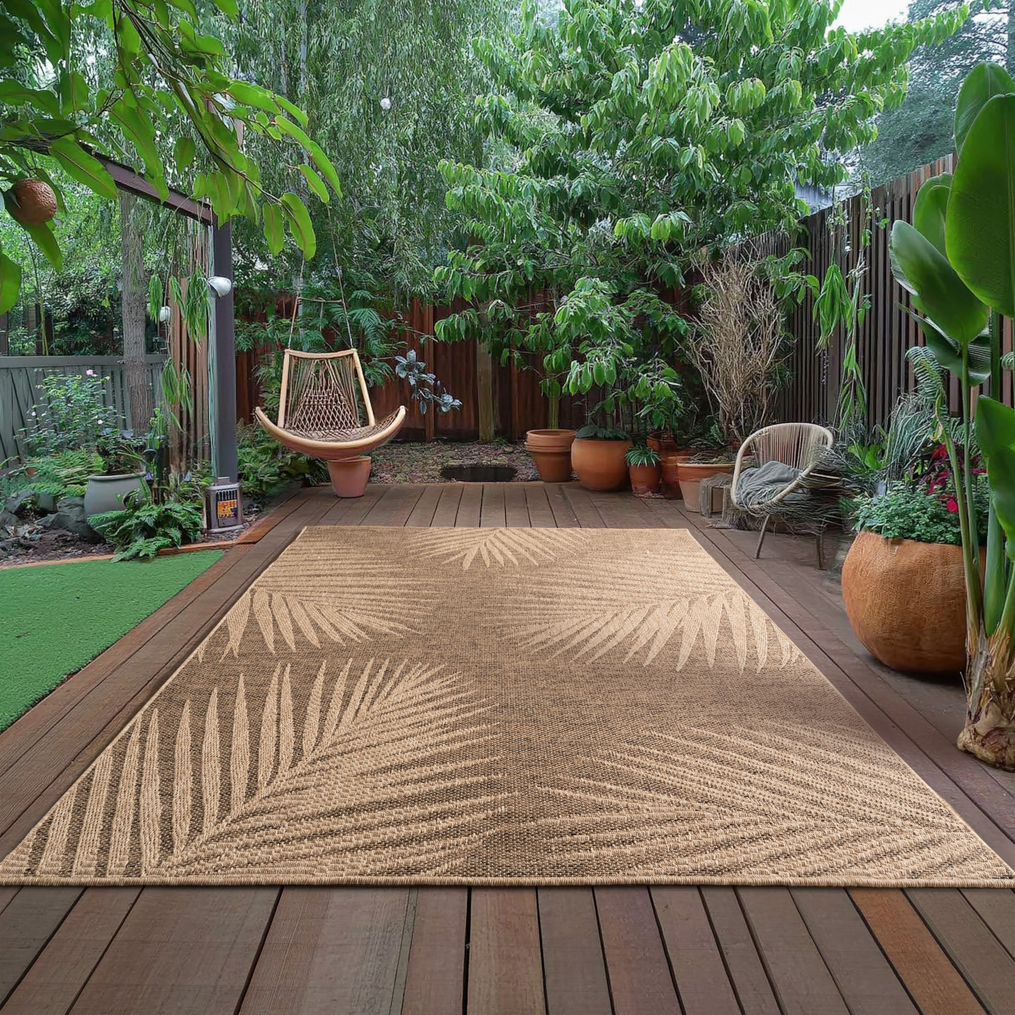 Tapis intérieur extérieur à motif feuille LINORA, NAZAR RUGS