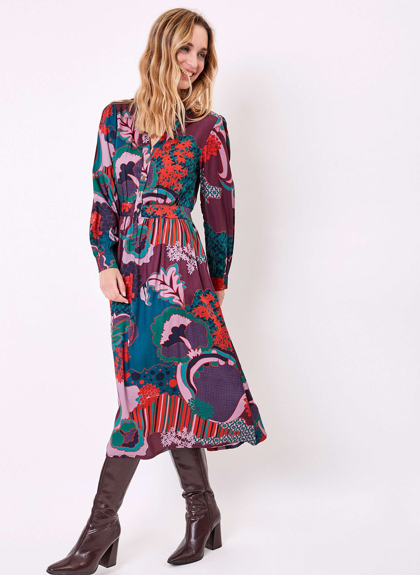 Robe midi fluide évasée imprimée URIKO, LA FIANCÉE