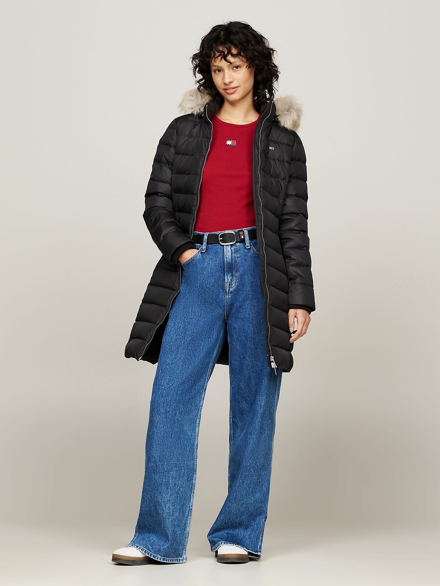 Doudoune longue zippée à capuche, TOMMY JEANS