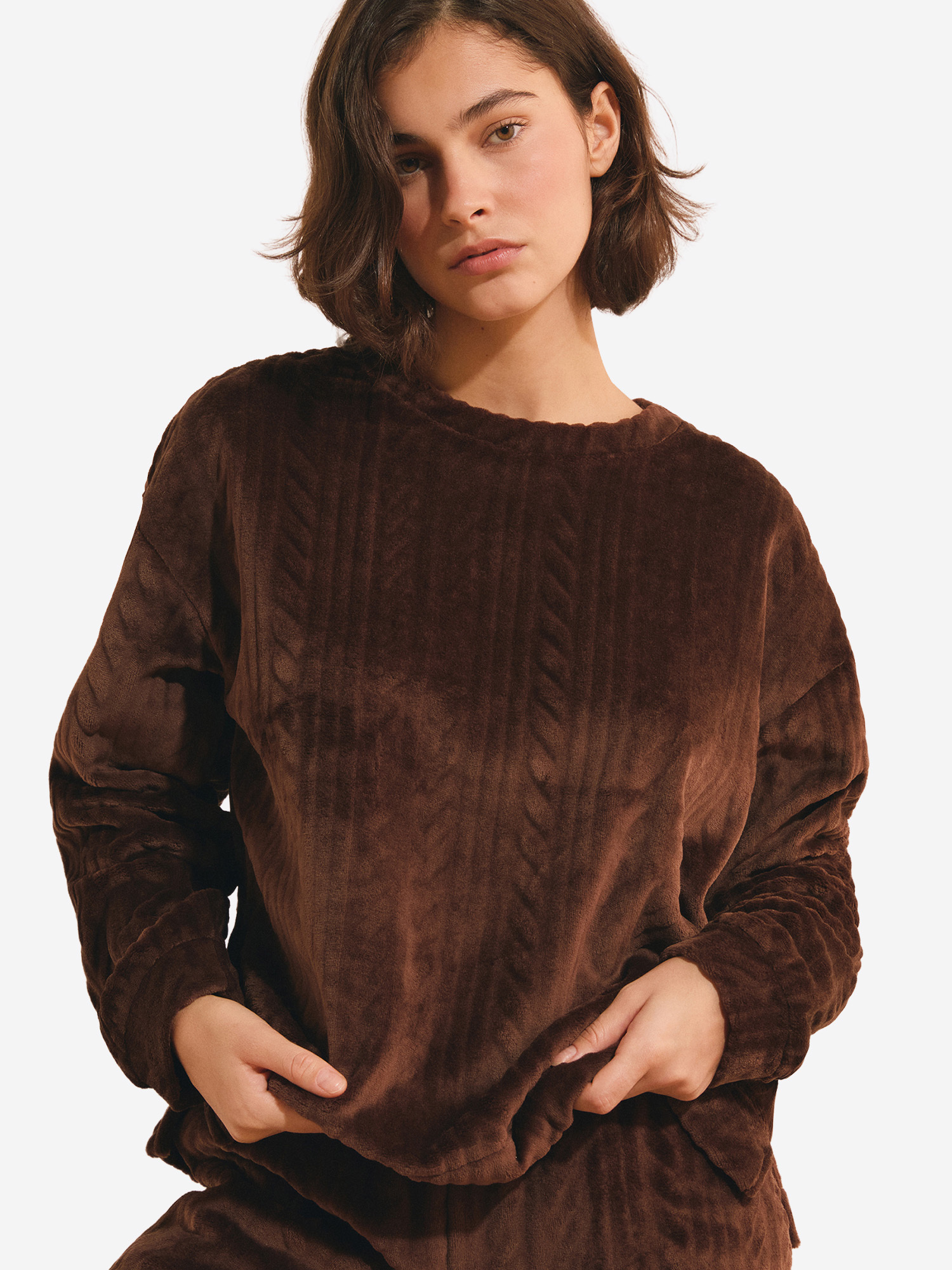 Pull col rond avec motifs tressés LORIANA, ETAM