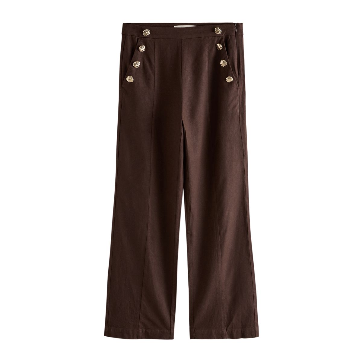 Pantalon large en lin mélangé à boutons dorés, NEXT
