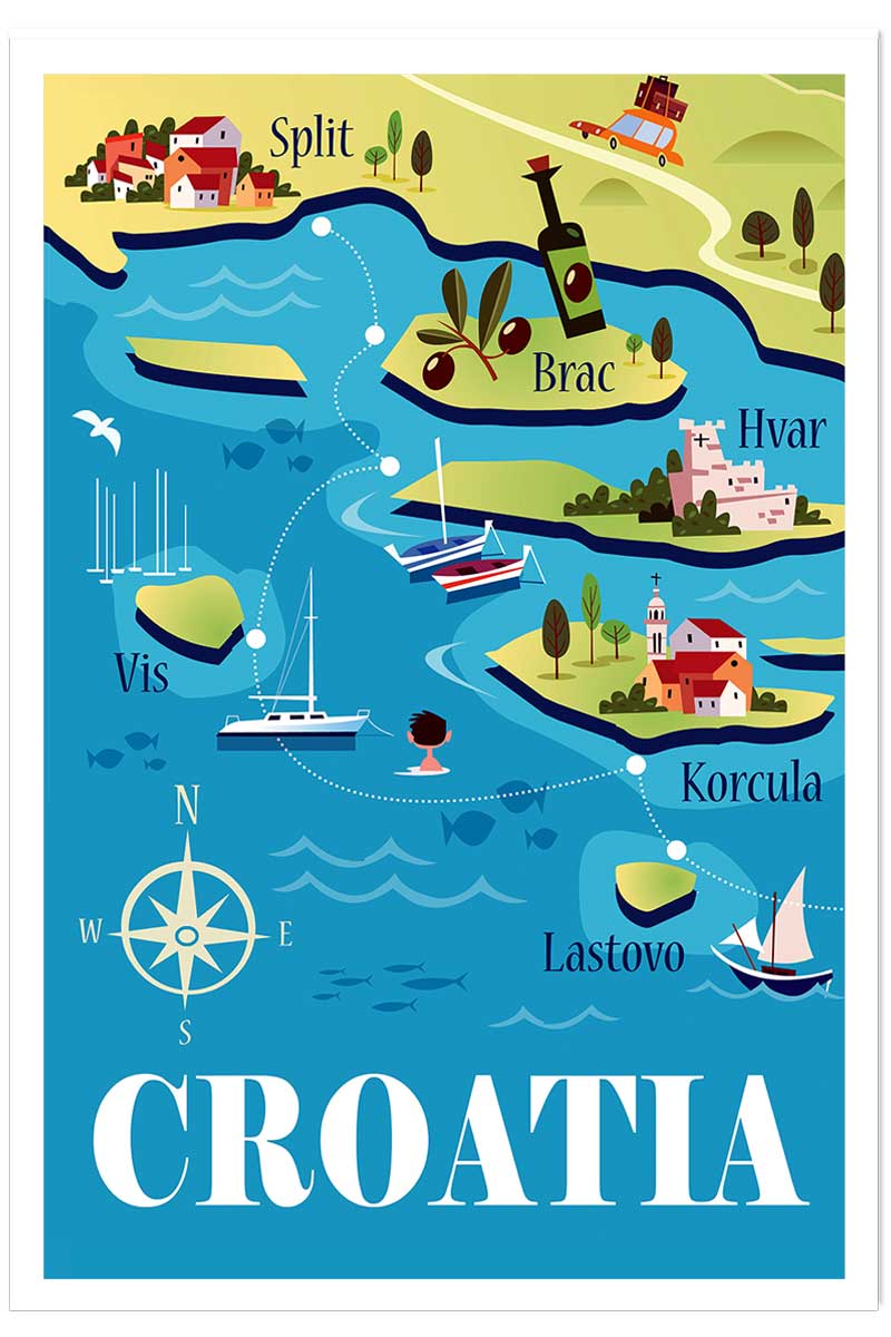 Poster de les iles de croatie, HEXOA