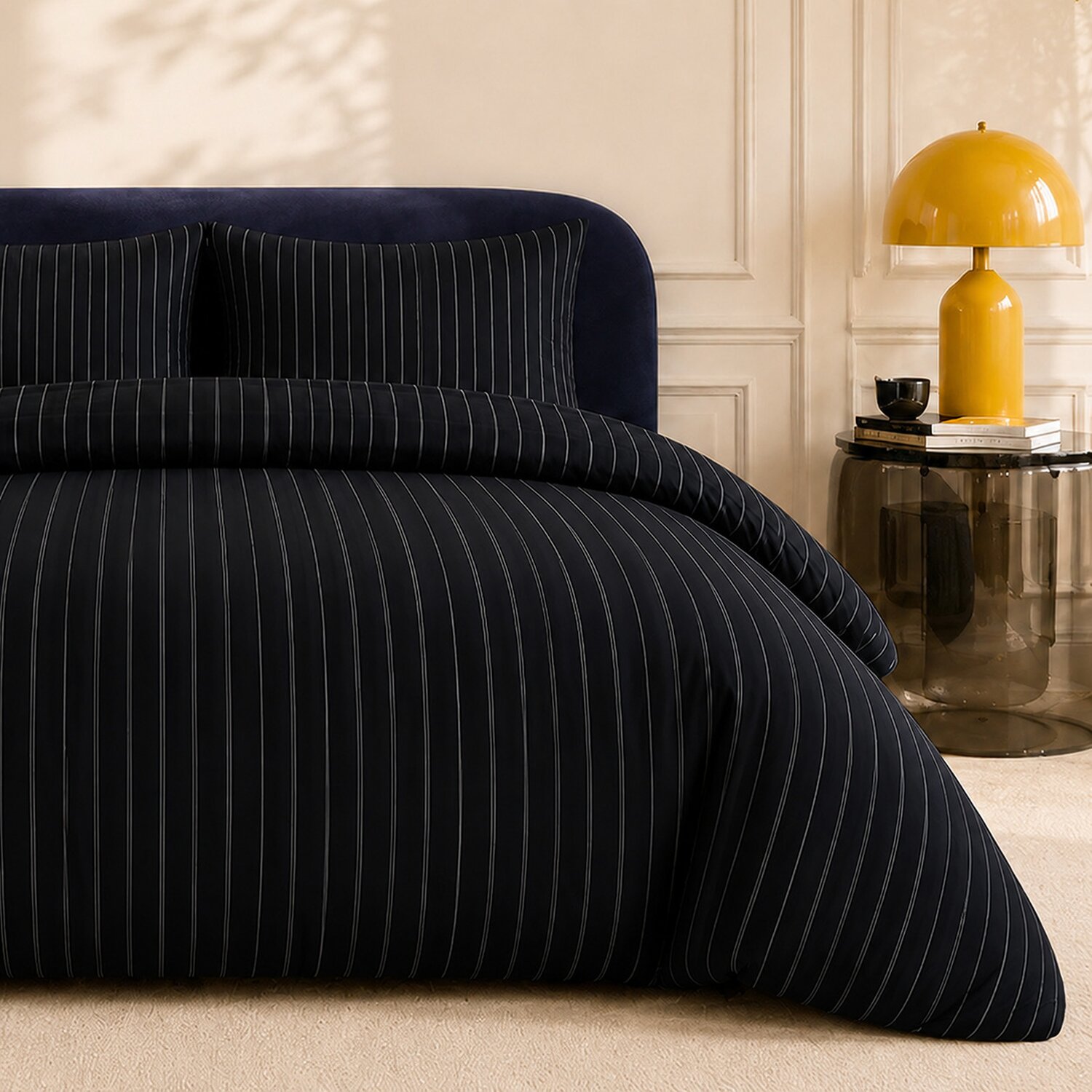 Parure de lit en percale de coton rayures verticales, LOYD, ATELIER DU COTON