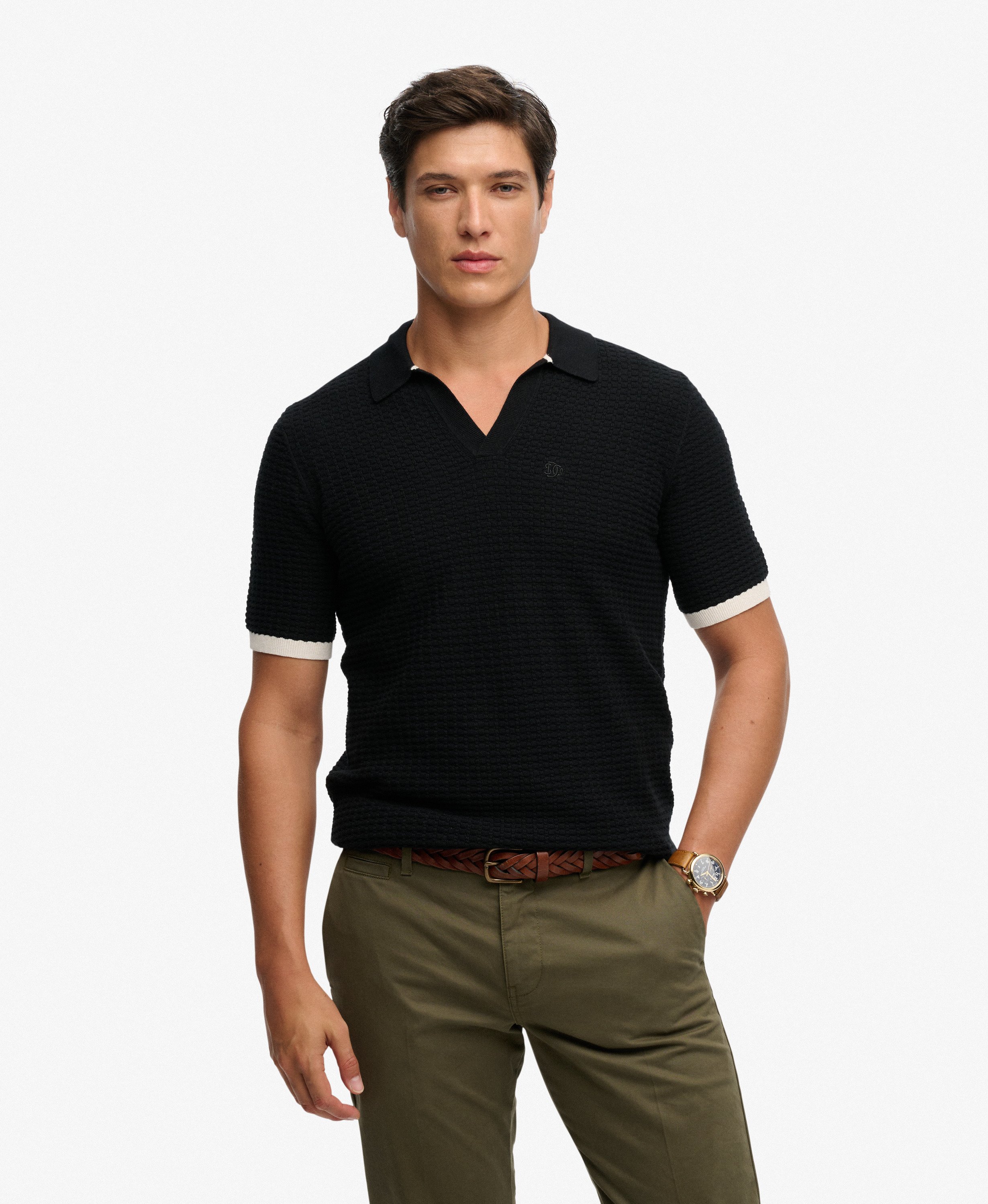 Polo en maille à col Johnny, SUPERDRY