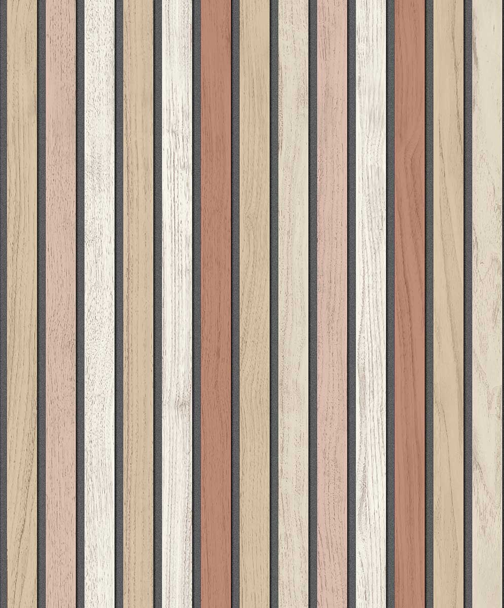 Papier peint lattes bois terracotta doux, HEXOA