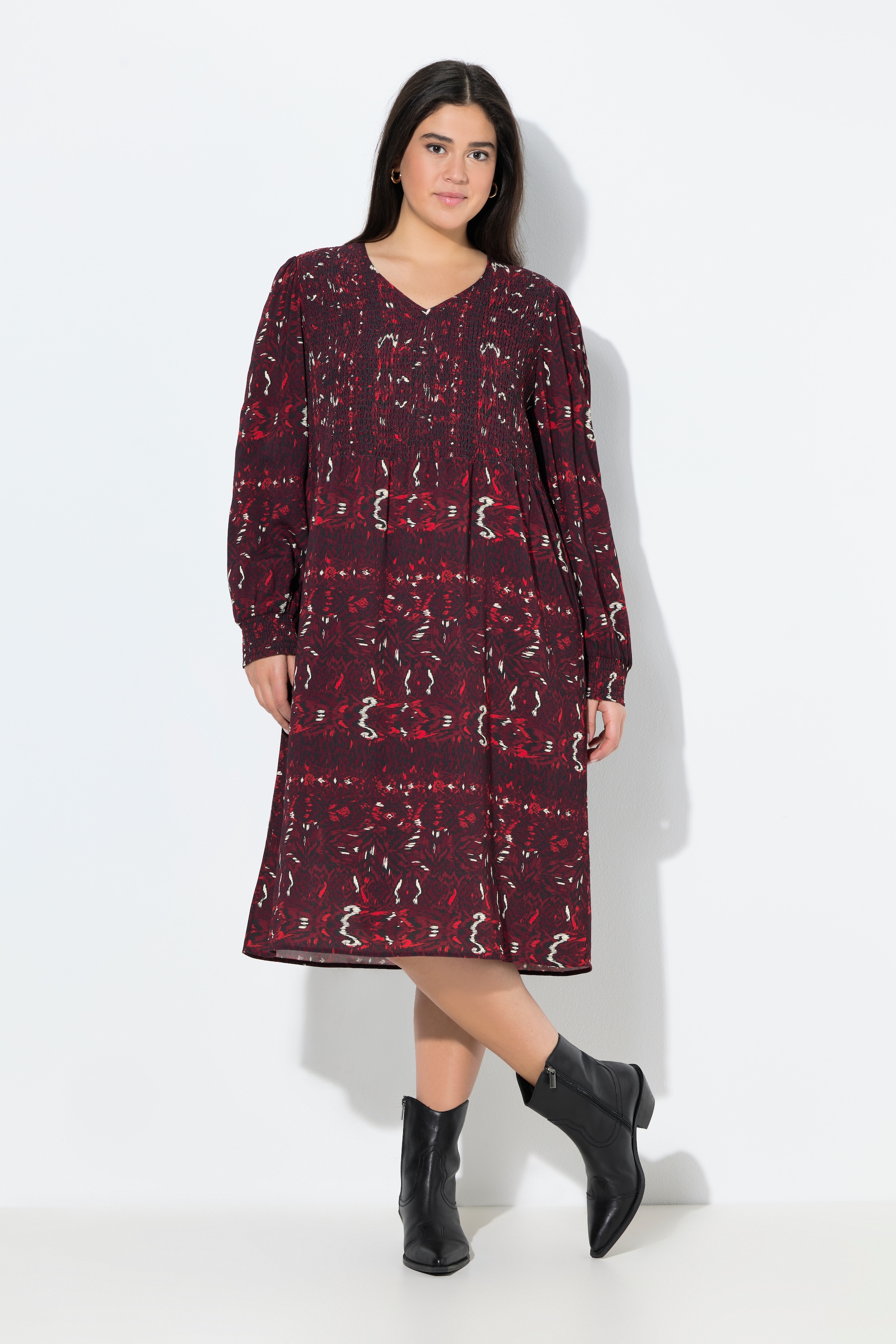 Robe smockée à encolure en V et, ULLA POPKEN