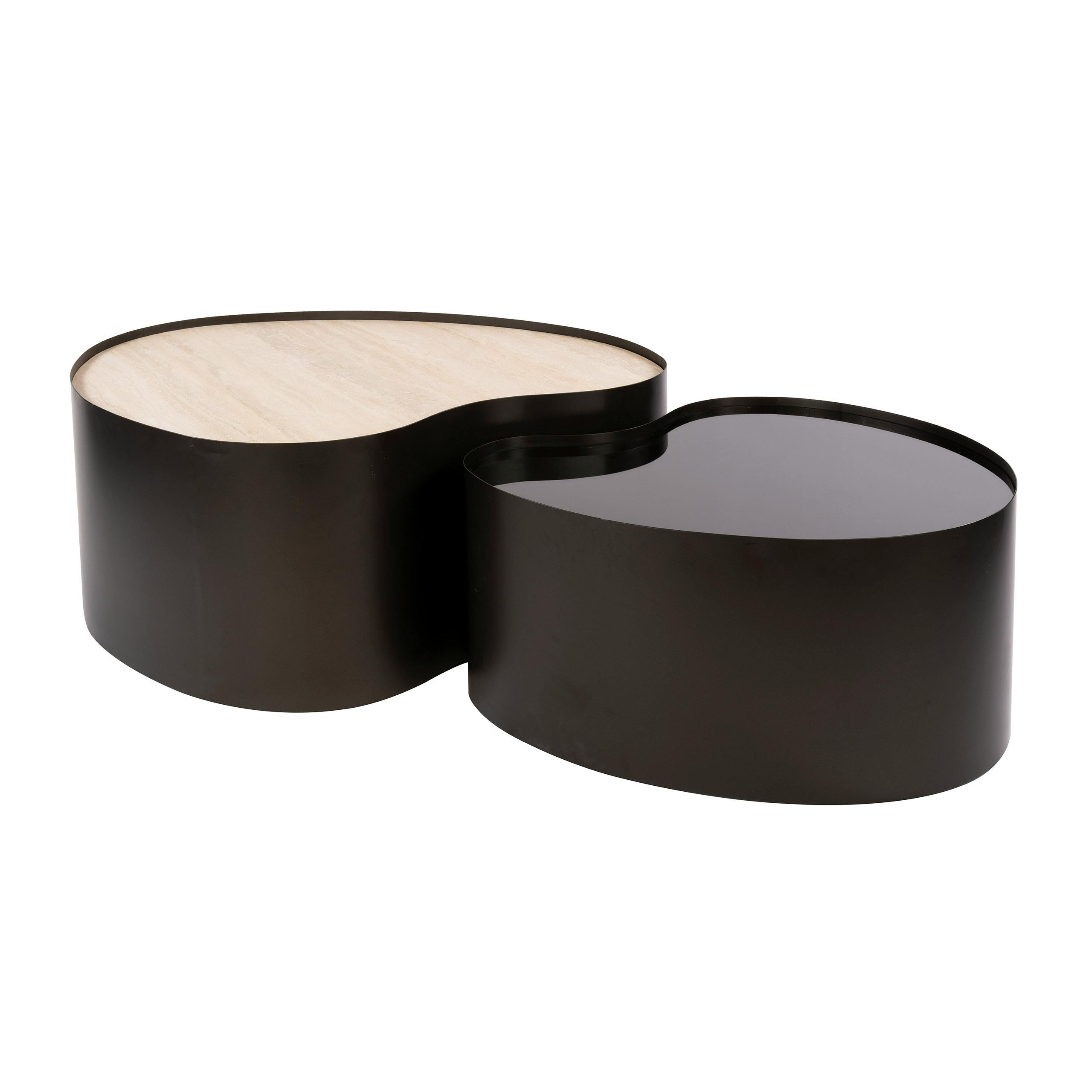 Table basse design organique céramique verre fumé (lot de 2) MAHAL, PIER IMPORT