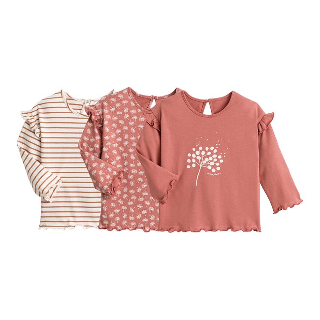 3er-Pack Shirts, lange Ärmel rosa+braun <span itemprop=