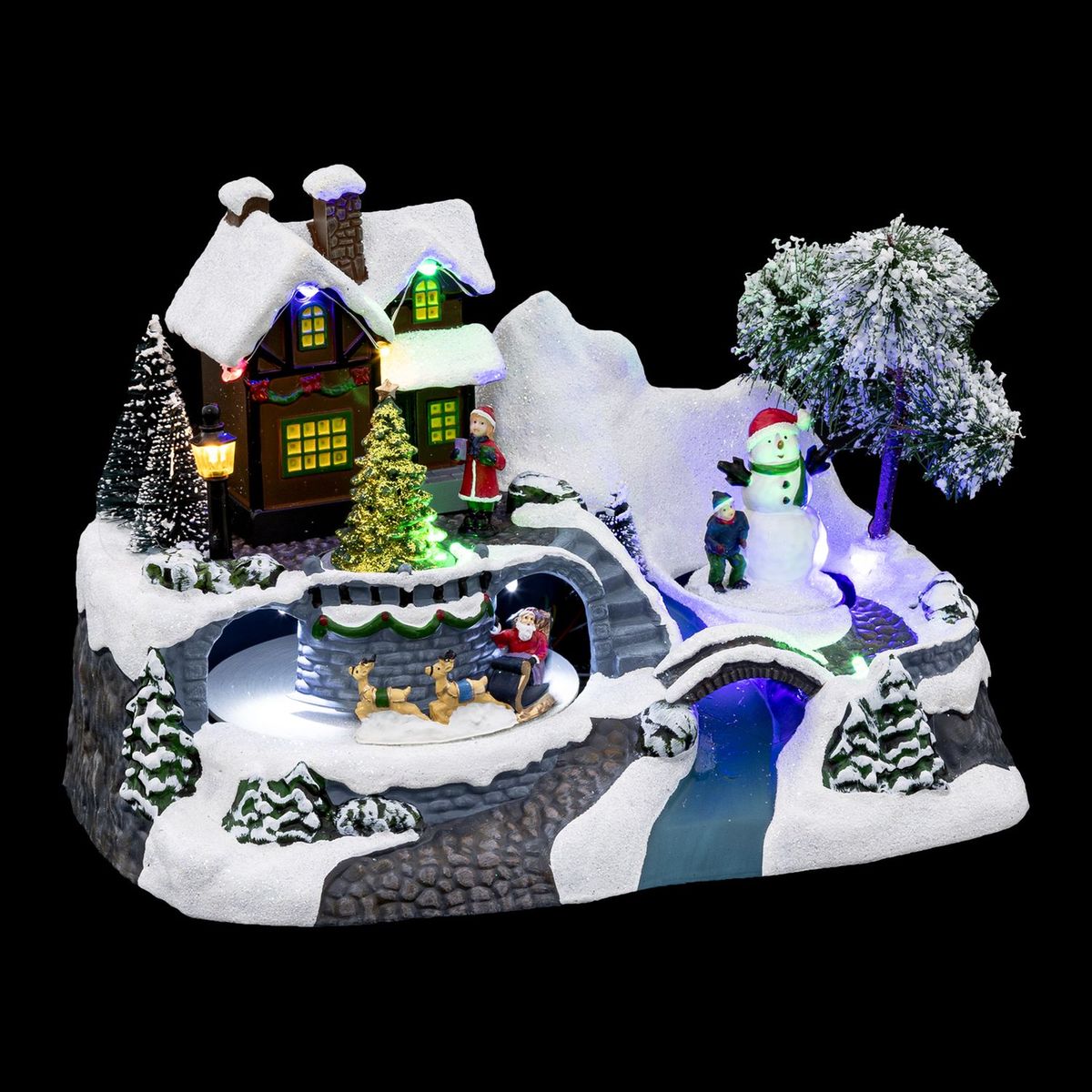 Vente Village de Noel Miniature de la Fontaine Musical avec 11 LED
