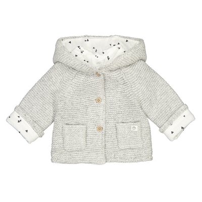 Cotton Mix Knitted Cardigan with Hood, Birth-2 Years LA REDOUTE COLLECTIONS