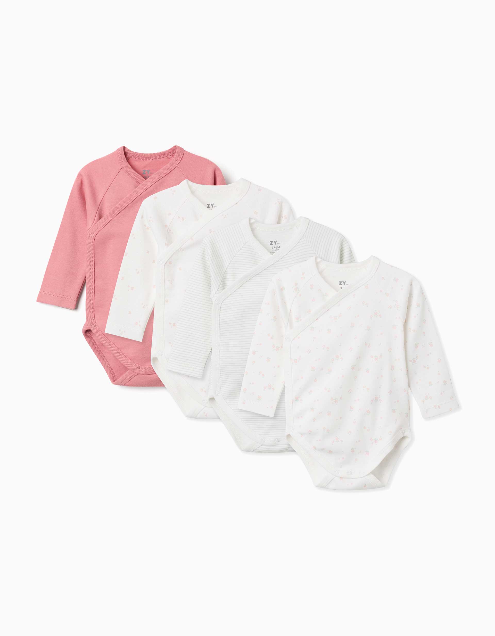 Lot de 4 bodys en coton croisés unis/imprimés, ZIPPY