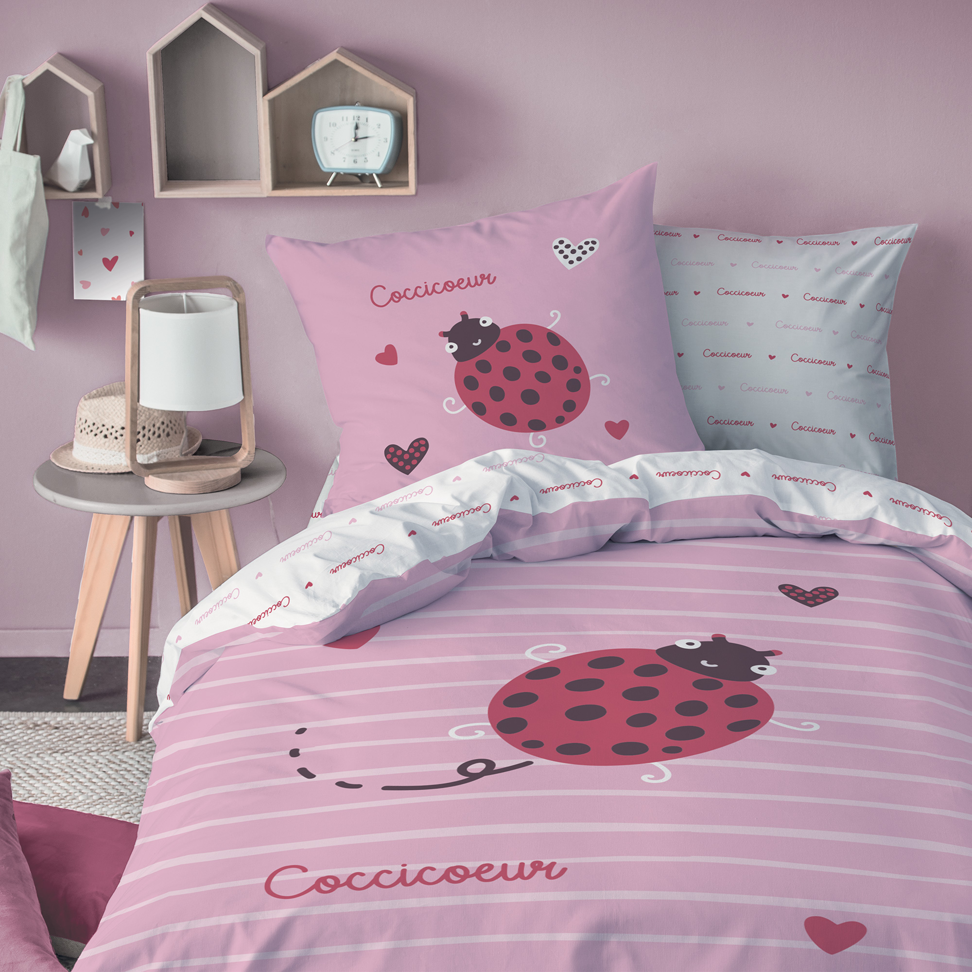 Parure de lit imprimée 100% coton, COCCI COEUR, MATT ET ROSE