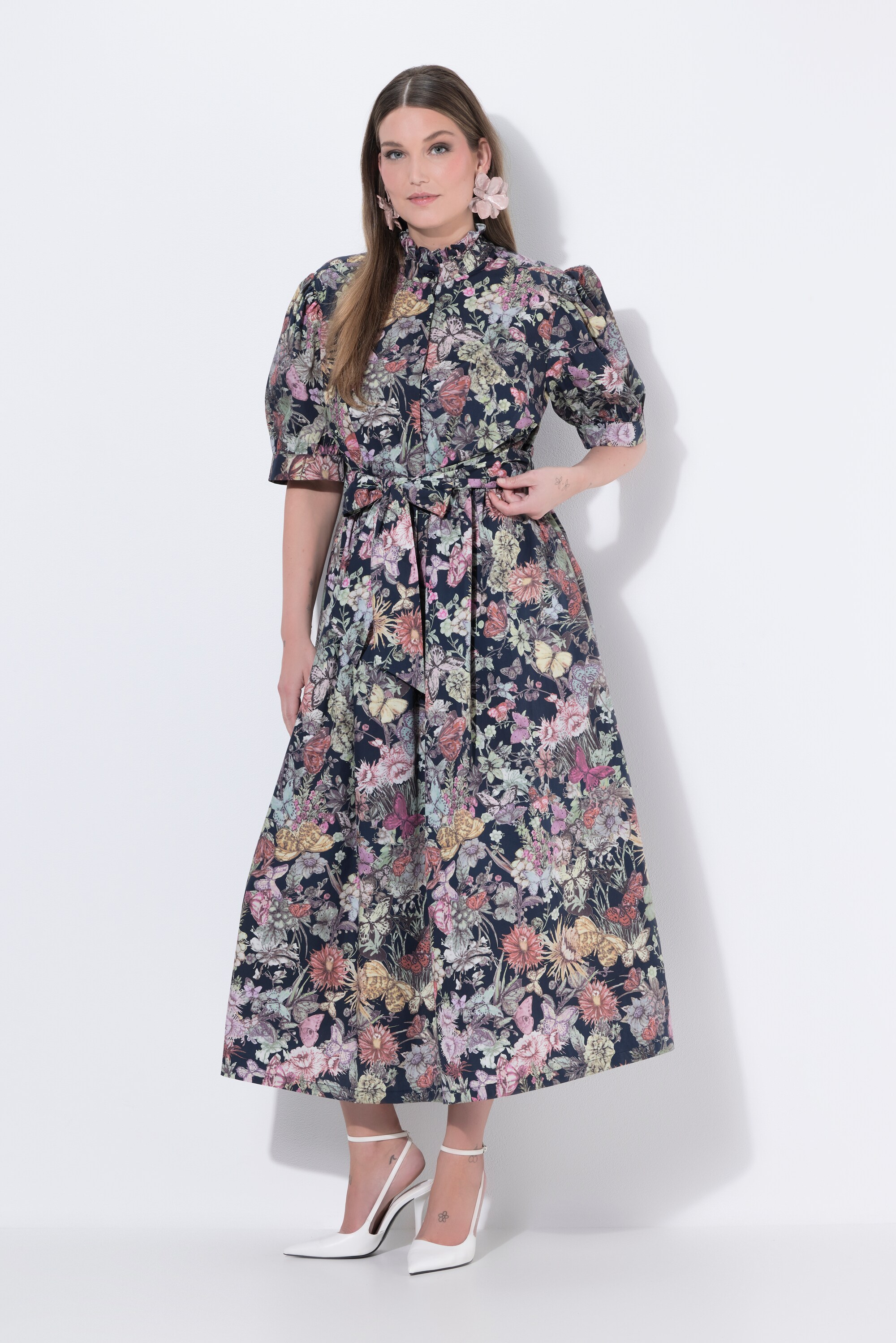 Robe longue à coupe en A, manches courtes, ULLA POPKEN