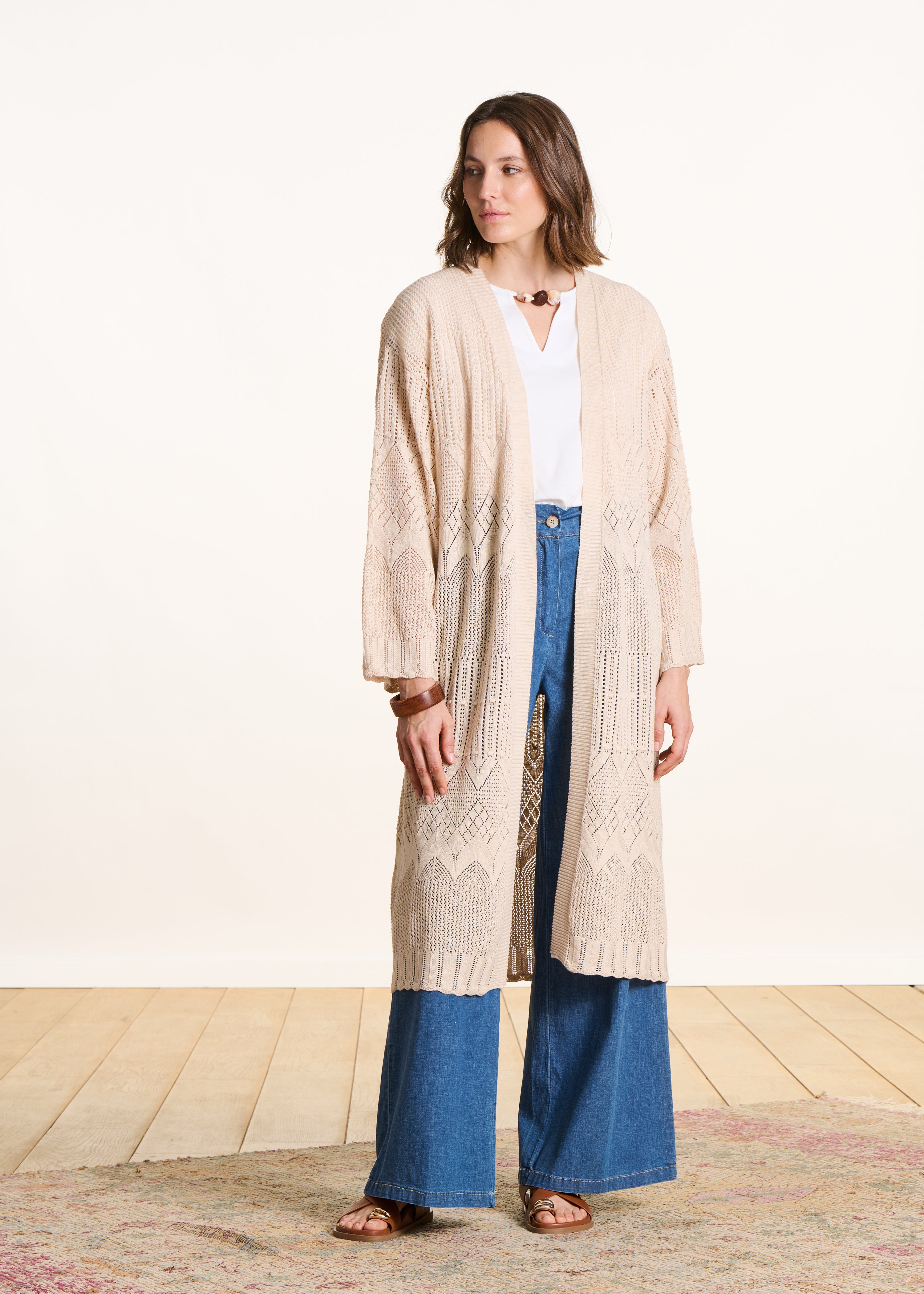 Gilet long en maille pointelle, LA FEE MARABOUTEE