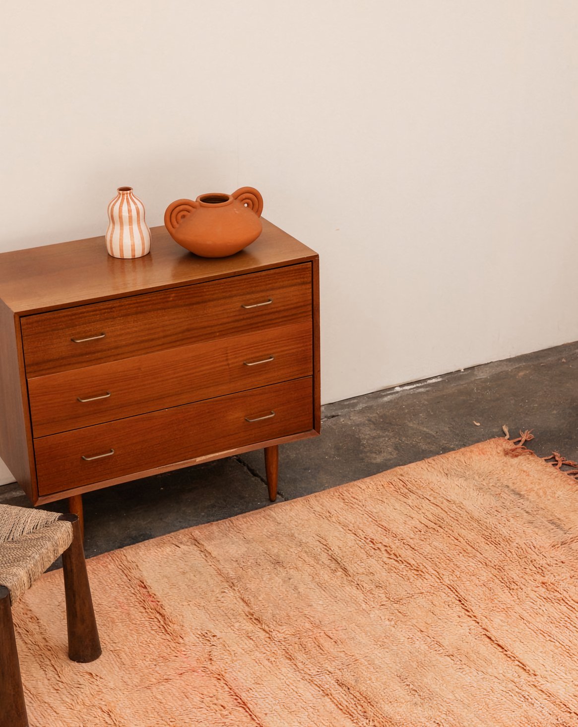 Tapis en laine orange à franges Olivier N°23 - Bon état, DEBONGOUT