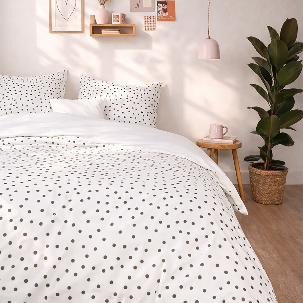 Parure de lit imprimée en percale de coton bio, taies rectangles, LE POIS, A DEMAIN