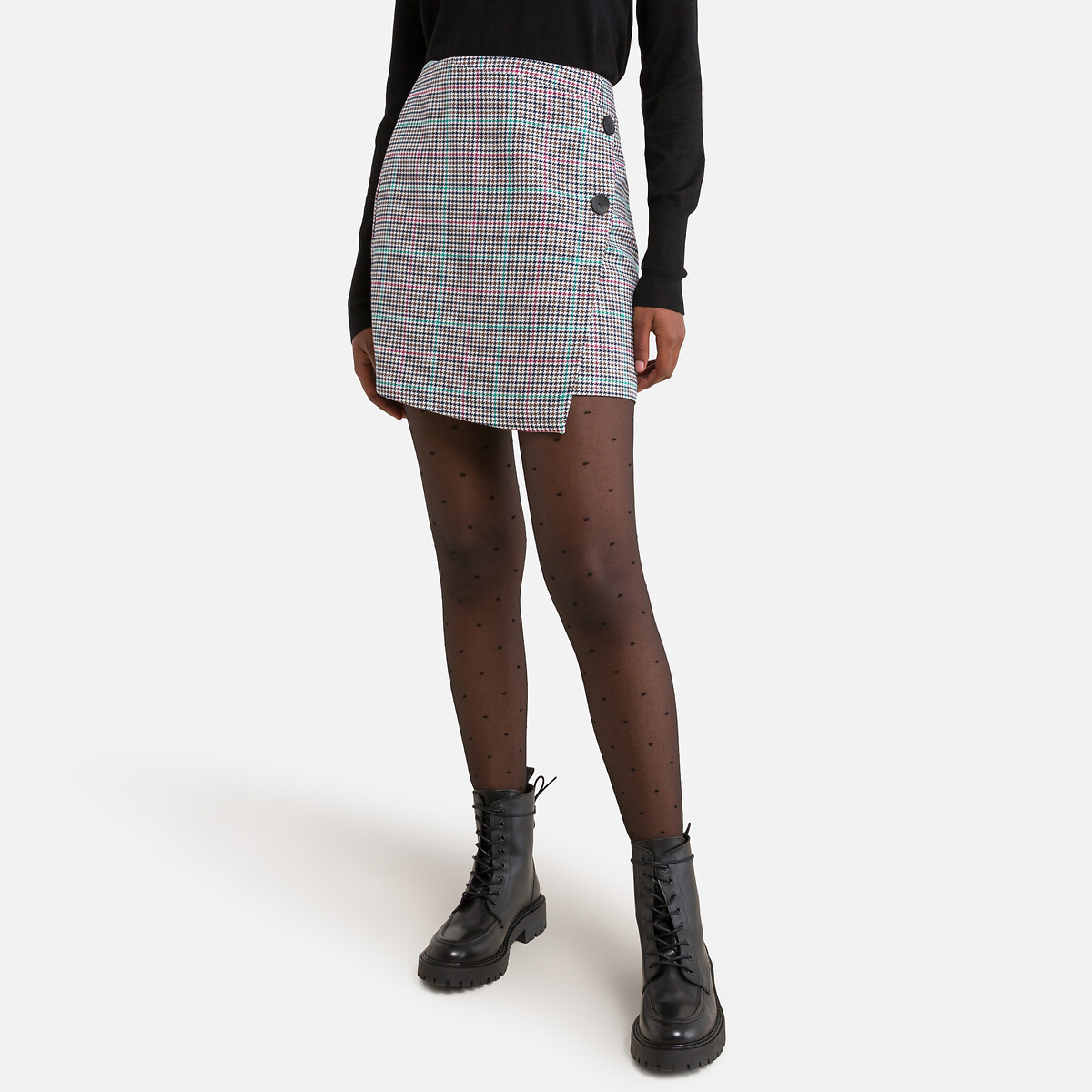 Checked Mini Skirt with High Waist