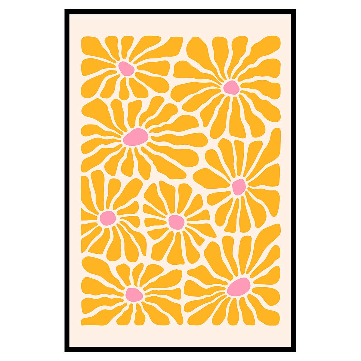 Affiche encadrée fleurs jaunes graphiques, HEXOA