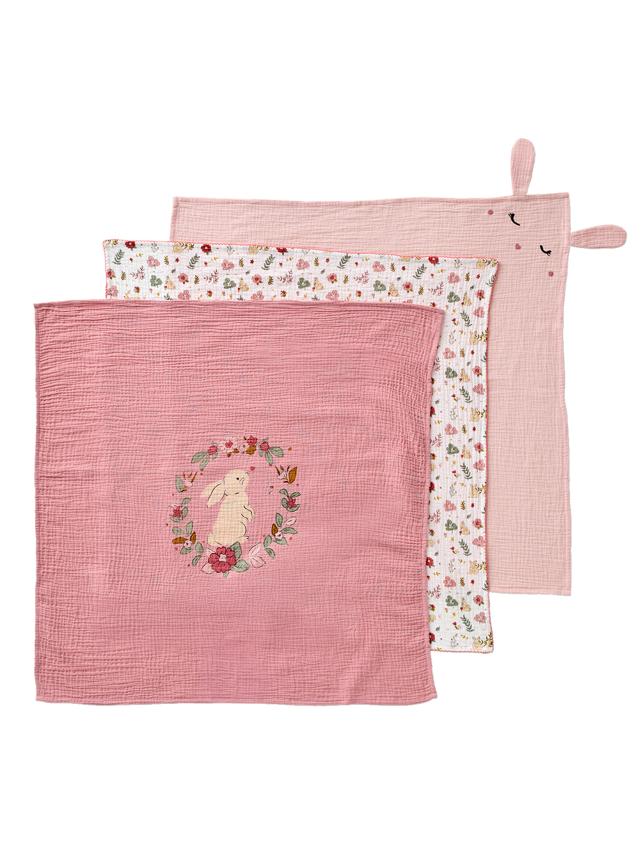 Lot de 3 langes en gaze de coton LAPIN ENCHANTÉ, VERTBAUDET