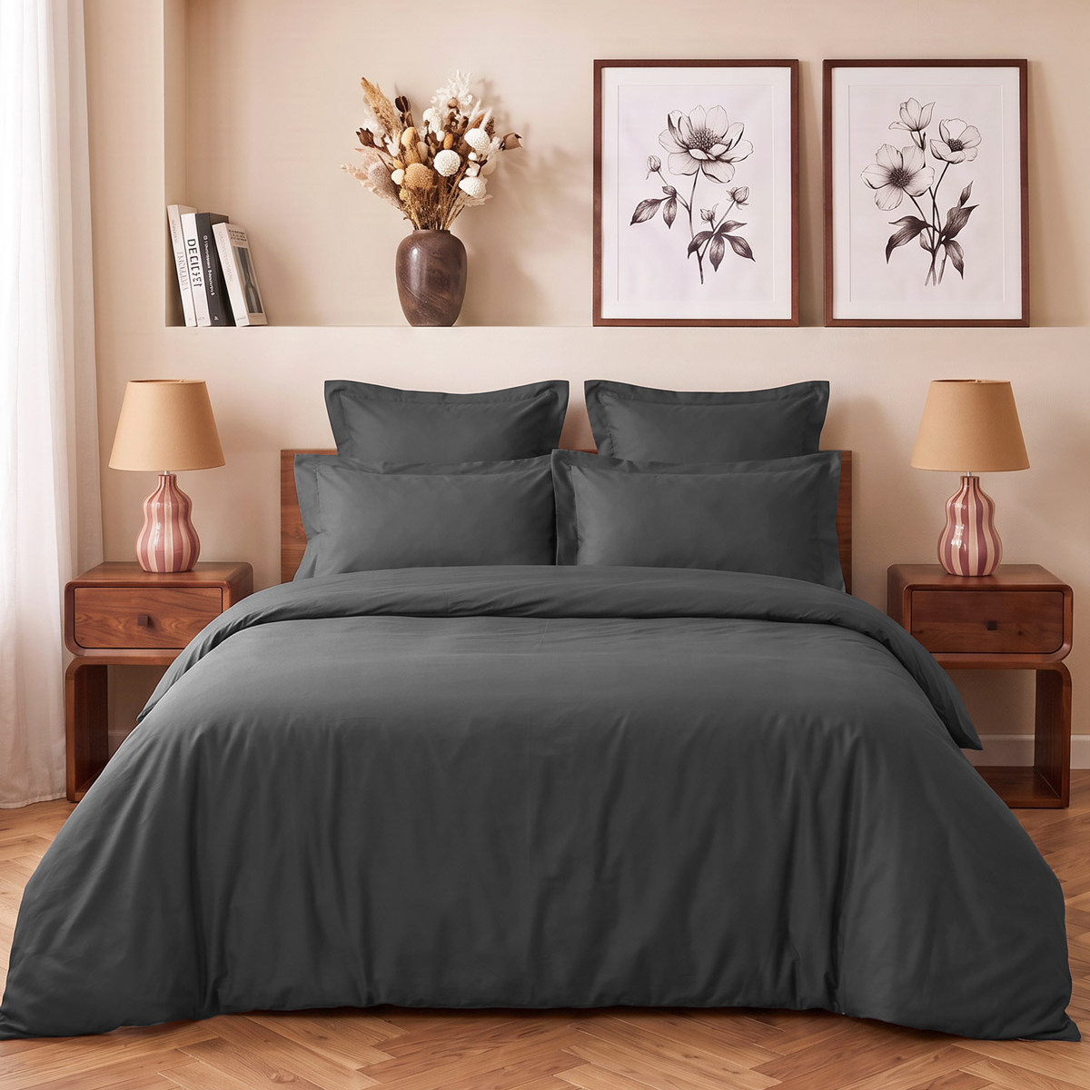 Parure housse de couette satin + 2 taies 65x65 cm VERSALUXE UNI, SENSEI MAISON
