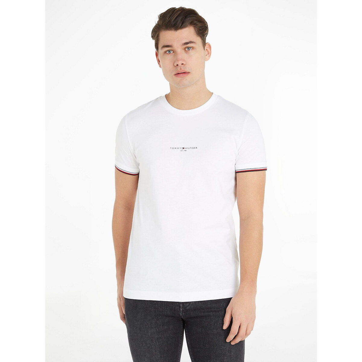 Tipped Logo Print T-Shirt in Cotton with Crew Neck