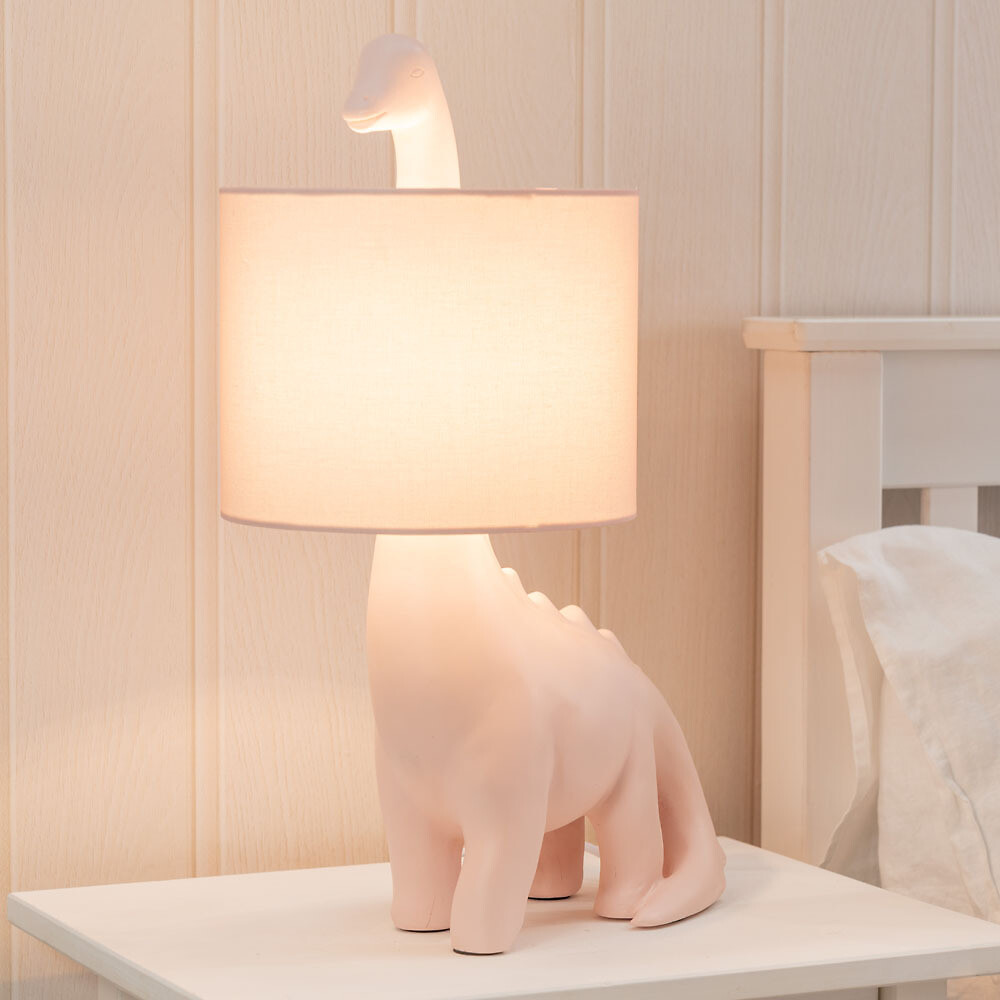 Dinosaur Table Lamp with Shade in Pink, SO'HOME