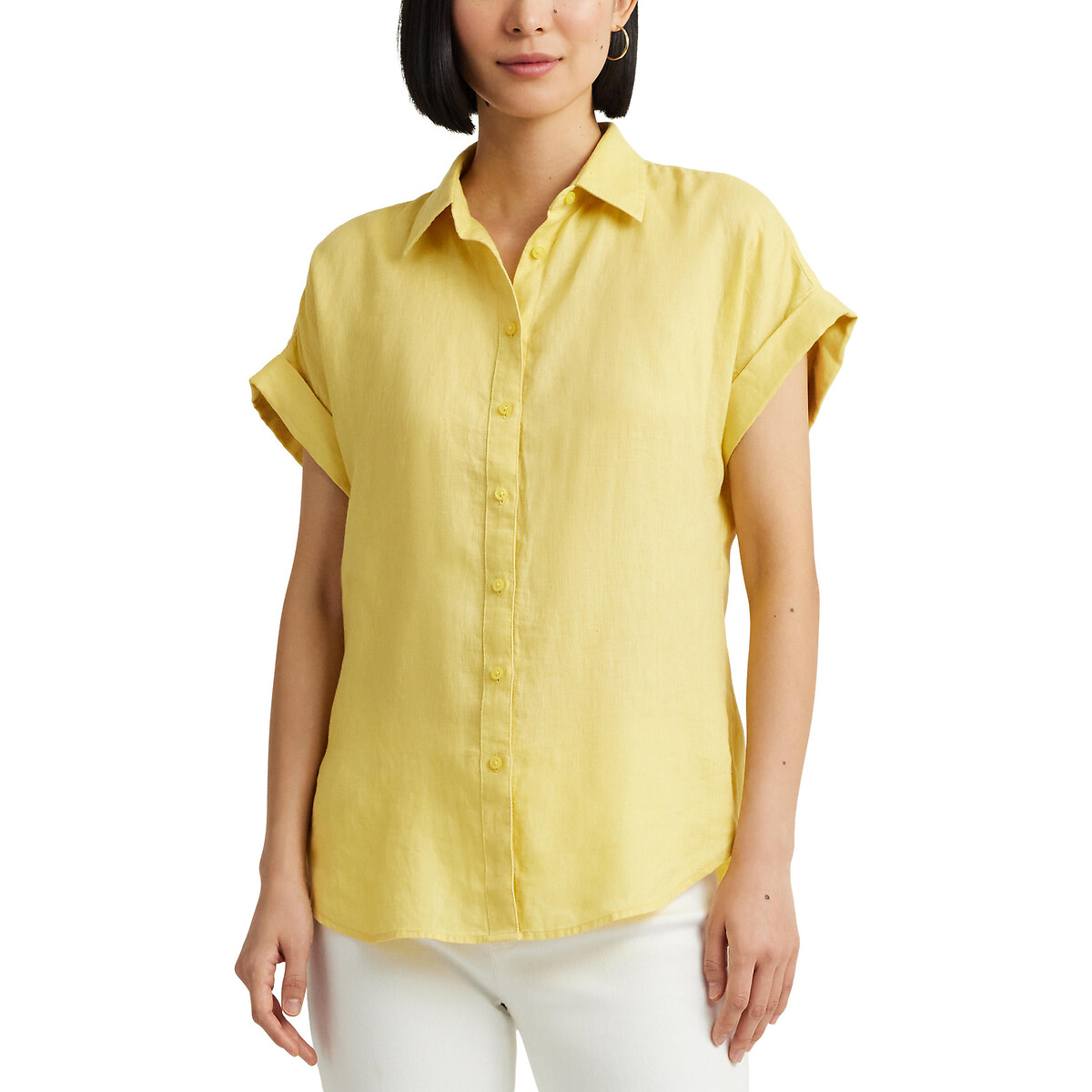 Image of Broono Linen Blouse with Short Sleeves
