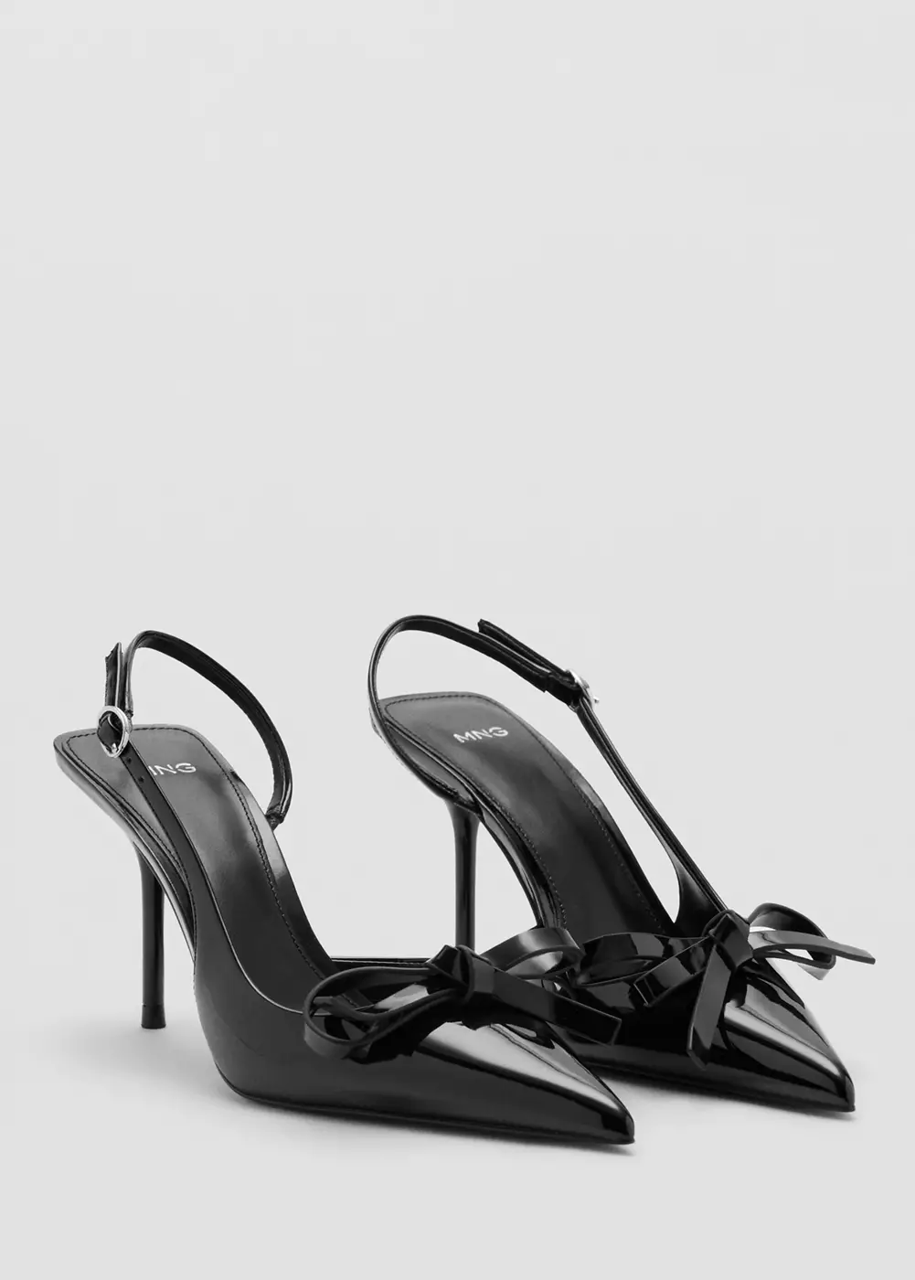 Chaussures à talons en cuir verni à nœud, MANGO
