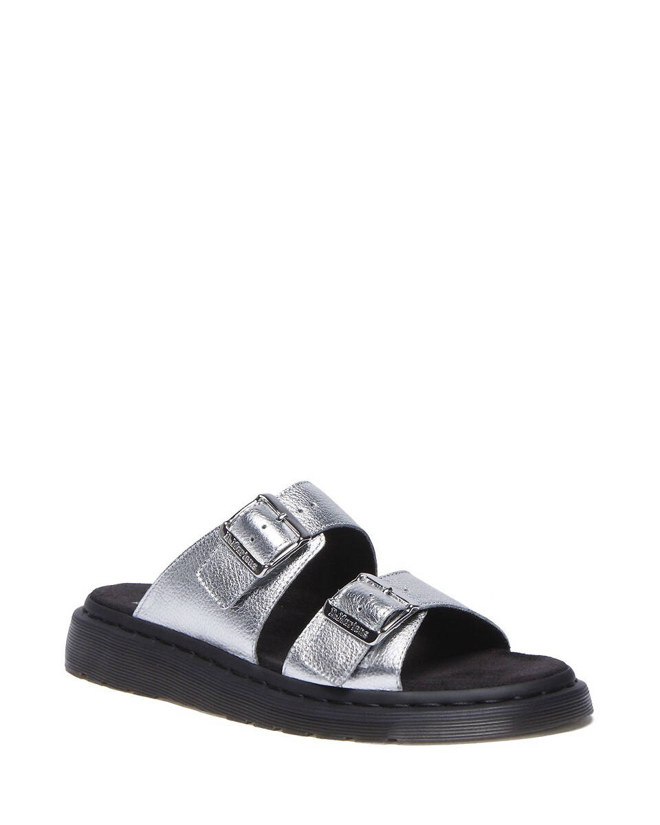 Dr. Martens Sandalias de piel Josef Slide Silver Metallic Tumble — foto 3