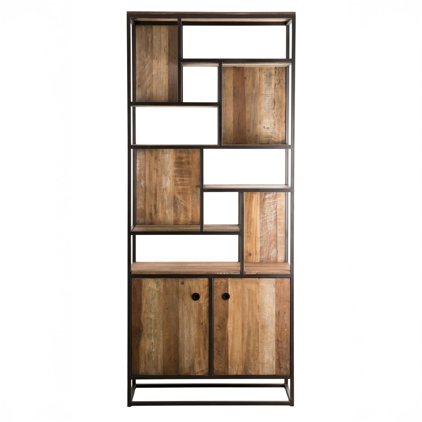 Bibliothèque étagère 90x215cm style industriel teck recyclé et métal SWING, PIER IMPORT